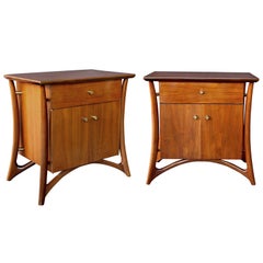 Stylish Pr of American Walnut Bedside Cabinets;Wing Furniture Co