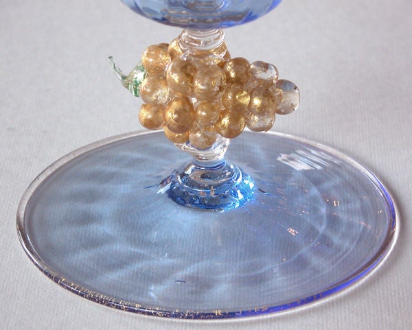 Mid-20th Century An Elegant Italian Art Deco Periwinkle-Glass Covered Compote with Grape Clusters; by Salviatti