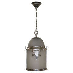 A Handsome and Good Quality English Edwardian Nickel-Plated Bronze Cylindrical-Form Frosted Glass Lantern