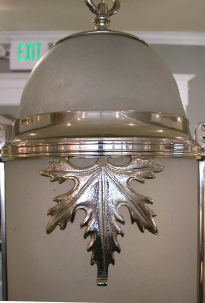 A Handsome and Good Quality English Edwardian Nickel-Plated Bronze Cylindrical-Form Frosted Glass Lantern 2