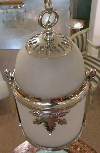 A Handsome and Good Quality English Edwardian Nickel-Plated Bronze Cylindrical-Form Frosted Glass Lantern 3