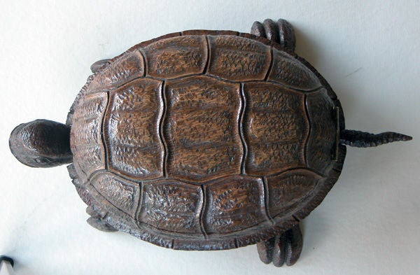 A Charming American Carved Oak Turtle-Form Crachoir