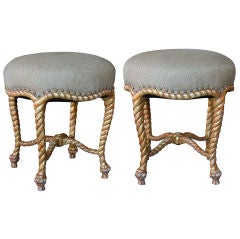 A Pair of French Napoleon III Style Carved Ropetwist Stools A Pair of French Napoleon III Style Carved Ropetwist Stools