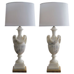 Elegant Pair of Italian Neoclassical Style Carved Marble Lamps