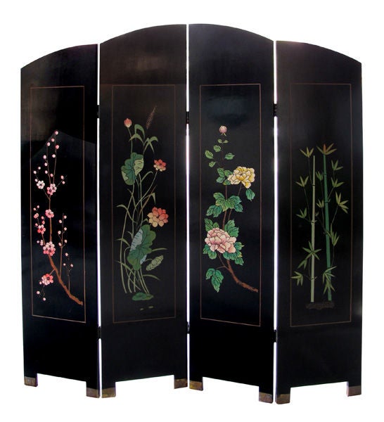 A Chic American Art Deco Lacquered Screen Depicting a Soaring Flock of Birds In Excellent Condition In San Francisco, CA