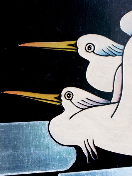A Chic American Art Deco Lacquered Screen Depicting a Soaring Flock of Birds 2