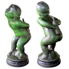 Whimsical Swedish Bronze Figure of a Girl w/Brush; Lv. Lindstrom