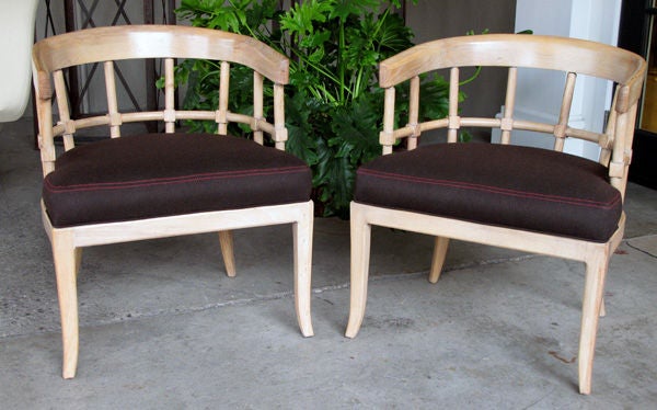 A Stylish Pair of American 1950's Pickled-Oak Barrel-Back Chairs