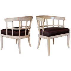 A Stylish Pair of American 1950's Pickled-Oak Barrel-Back Chairs