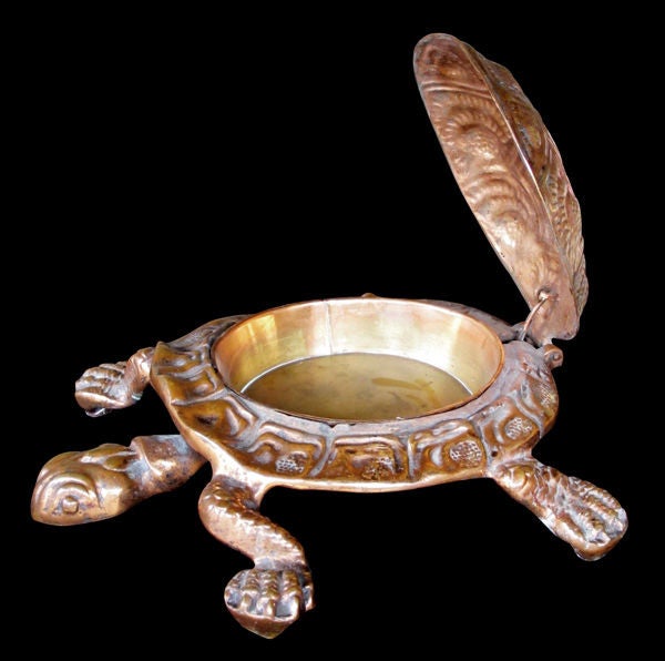 A Curious American  Copper-Plated Turtle-Form Crachoir