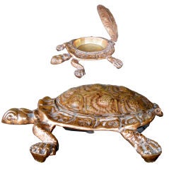 A Curious American  Copper-Plated Turtle-Form Crachoir