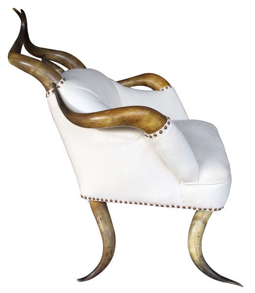 20th Century A Large-Scaled American Steer Horn Upholstered Club Chair