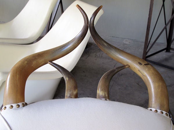 A Large-Scaled American Steer Horn Upholstered Club Chair 1