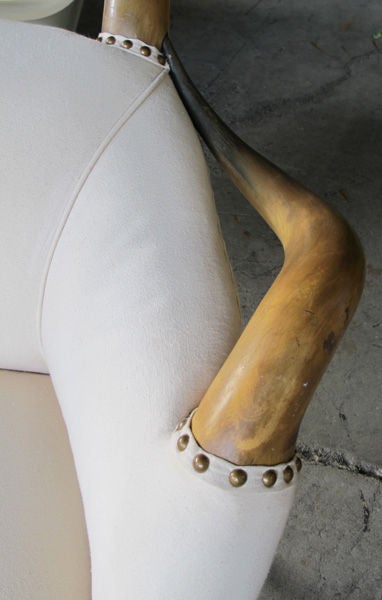 A Large-Scaled American Steer Horn Upholstered Club Chair 6