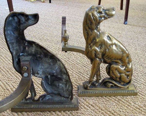 A Well-Executed Pair of English Brass Dog-Form Andirons 1