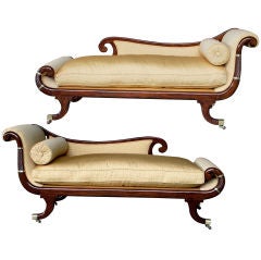 Antique A Curvaceous Pair of English William IV Faux Rosewood Recamiers