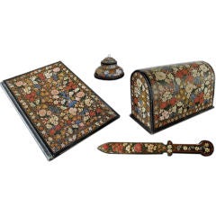 A Vibrant and Finely Executed Kashmiri Lacquered Desk Set