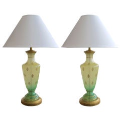 Retro A Pair of American Mid-Century Frosted Apple-Green Glass Lamps, by Cooper