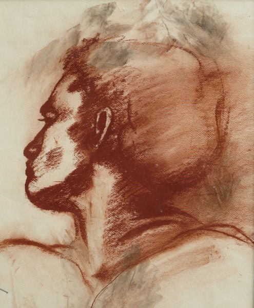 A well-rendered American colored-chalk study of a male torso; signed 