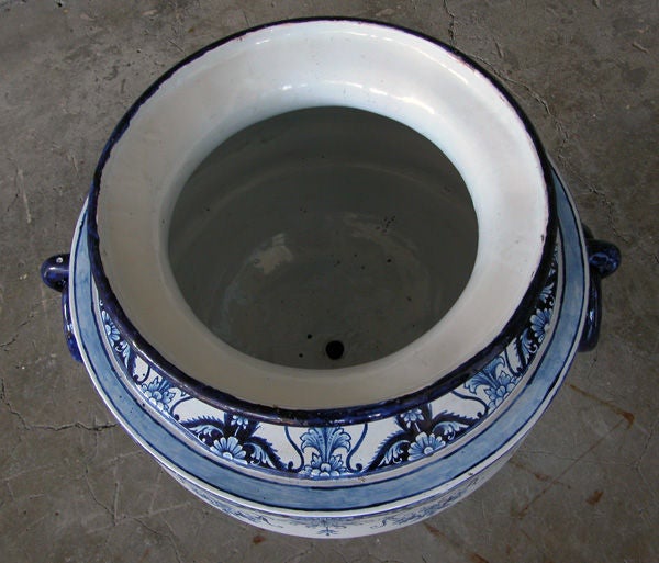 19th Century A Massive French Blue & White Tin-Glazed Faience Double-Handled Urn