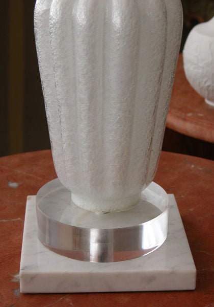 A Luminous Pair of Italian 1960's Ribbed White Glass Baluster-Form Lamps