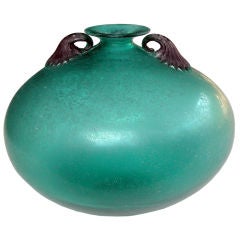 A Stout Italian  1950's Corroso Scavo Turquoise Globular Vase