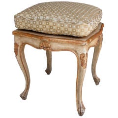 A Charming French Louis XV Ivory Painted Stool w/Caned Seat