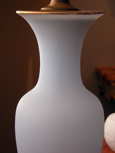 Elegant Pair of French Baluster-Form Lilac-Colored Opaline Lamps