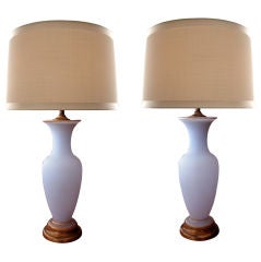 Elegant Pair of French Baluster-Form Lilac-Colored Opaline Lamps