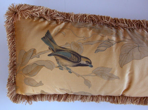  Pair of Chinese Silk Panels Mounted as Kidney Pillows In Excellent Condition In San Francisco, CA