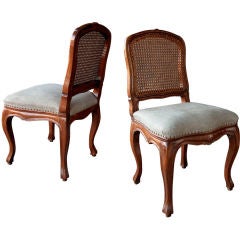  Pair of French Provincial Louis XV Walnut Side Chairs