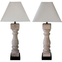 A Pair of French Louis XVI Style Carved Limestone Lamps