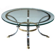 A Stylish American 1960's Chrome & Brass Circular Cocktail Table with Glass Top