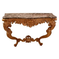 Curvaceous Italian Rococo Carved Giltwood Console w/Marble Top