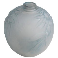 A Translucent French 1930's Aqua Frosted Glass Vase w/Decoration