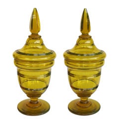 A  Good Quality Pair of Bohemian Art Deco Glass Covered Urns