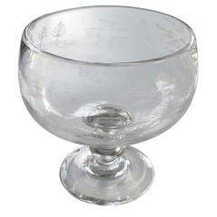 A Large-Scaled and Thickly-Modeled English Clear Glass Compote with Etched Hunting Scene; Possibly by Stuart Glassworks