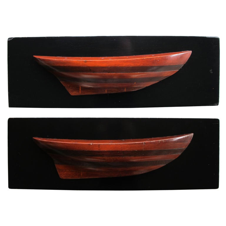 A Handsome Pr of American Half-Hull Wooden Boat Builder
s Models