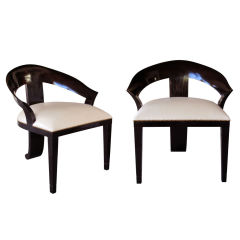 A Chic Pair of Italian 1960's Brown-Lacquer Barrel-Back Chairs
