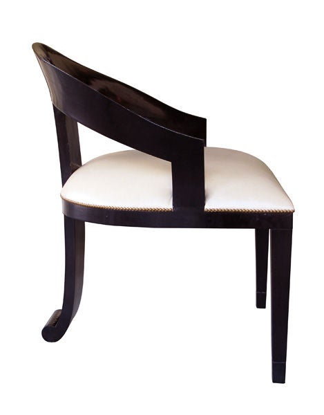 A Chic Pair of Italian 1960's Brown-Lacquer Barrel-Back Chairs