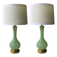 A Shapely Pair of Italian Mid-Century Celadon-Green Bottle-Form Glass Lamps 2