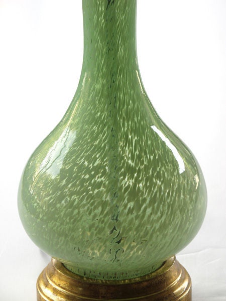 A Shapely Pair of Italian Mid-Century Celadon-Green Bottle-Form Glass Lamps
