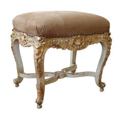 A Well-Carved Regence Style Pale Green Painted Rectangular Bench