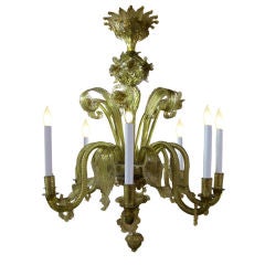 Vintage A Dramatic Venetian 1930's Olive-Colored Glass Chandelier