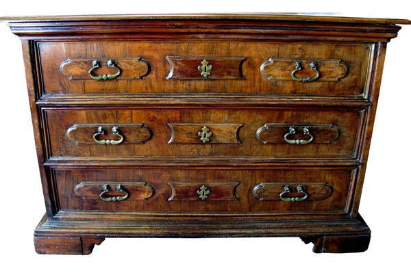 A Good Boldly-Scaled Italian Baroque Walnut 3-Drawer Chest