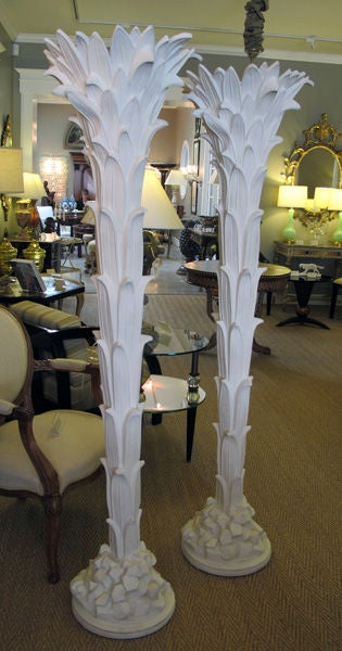 A Pair of French  Painted Plaster Palm-Form Torchieres by Roche