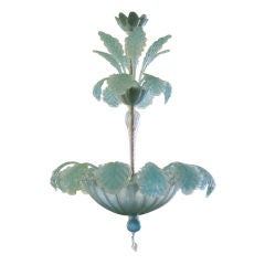 Vintage A Graceful Venetian Aqua-Colored Art Glass Chandelier; Murano