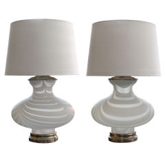 A Shapely Pair of Italian Baluster-Form Frosted Art Glass Lamps