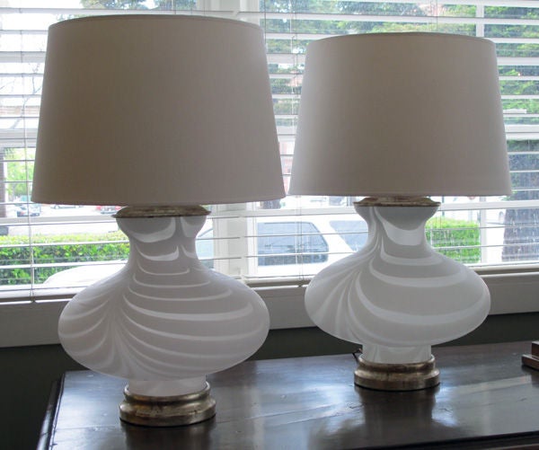 A Shapely Pair of Italian Baluster-Form Frosted Art Glass Lamps