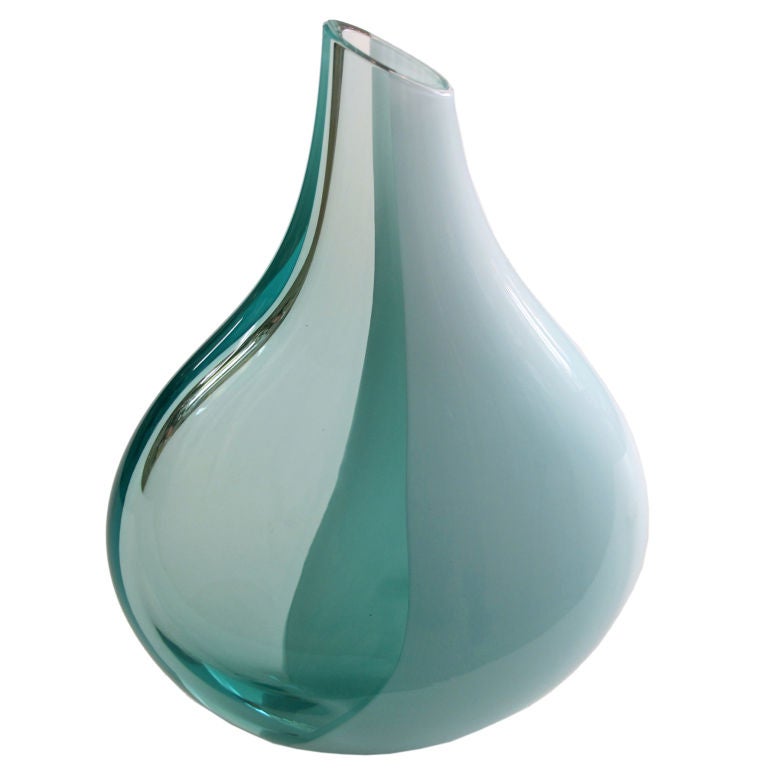 Shapely Italian Bottle Vase of Clear and Translucent Aqua Glass